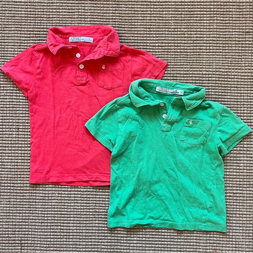Pair of Criquet Kids Polo Shirts - Red and Green